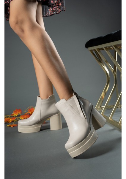 Bej Cilt Kadın Yüksek Topuklu Bot 00126400 modelleri