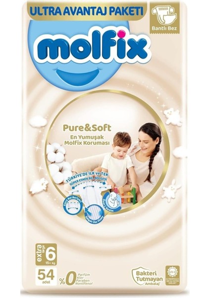 Pure&soft Bebek Bezi Beden:6 (15+ Kg) Extra Large 216 Adet Mega Ultra Avantaj Paket