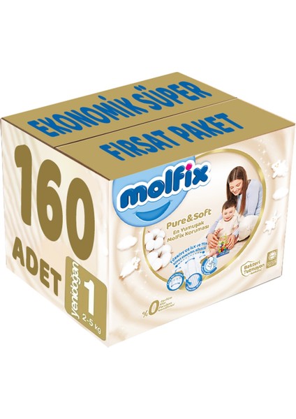Pure&soft Bebek Bezi Beden:1 (2-5 Kg) Yeni Doğan 160 Adet Süper Fırsat Paket
