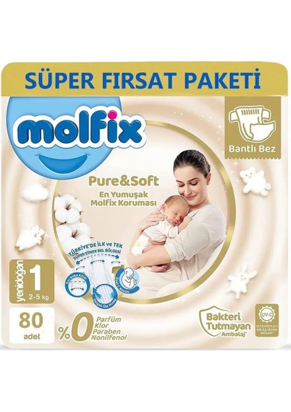 Pure&soft Bebek Bezi Beden:1 (2-5 Kg) Yeni Doğan 160 Adet Süper Fırsat Paket