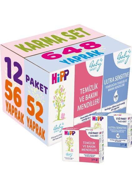 Baby Sanft Islak Havlu Mendil Karma Sensitive Yeni Doğan + Klasik 12'li Set 648 Yaprak