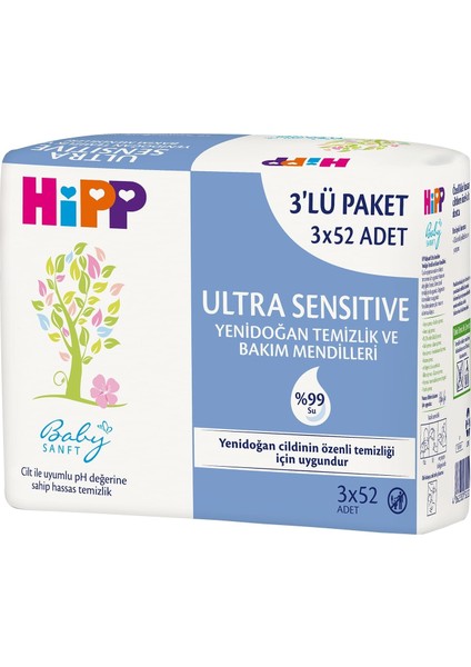 Baby Sanft Islak Havlu Mendil 52 Yaprak Sensitive Yeni Doğan 18'li Set (6 Paket x 3) 936 Yaprak