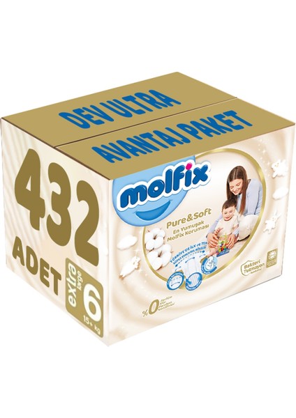 Pure&soft Bebek Bezi Beden:6 (15+ Kg) Extra Large 432 Adet Dev Ultra Avantaj Paket