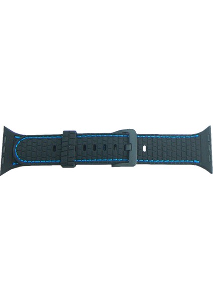 Apple Watch 5 Ile Uyumlu Delikli Vlahovic 38-40MM Dikişli Tokalı Kordon Siyah