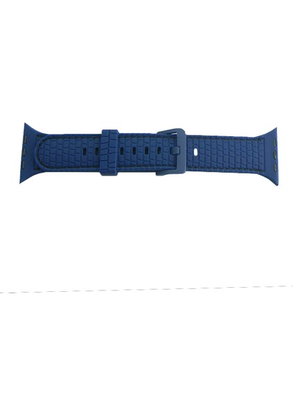 Apple Watch 5 Ile Uyumlu Delikli Vlahovic 42-44MM Dikişli Tokalı Kordon Lacivert