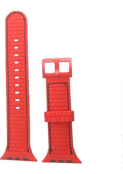 Apple Watch 6 Ile Uyumlu Delikli Vlahovic 38-40MM Dikişli Tokalı Kordon Kırmızı fiyatları