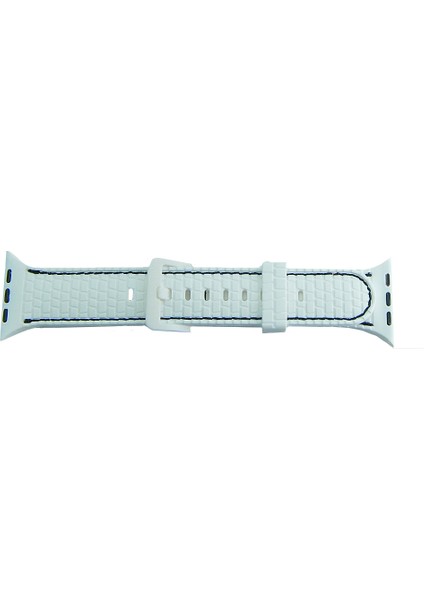 Apple Watch 6 Ile Uyumlu Delikli Vlahovic 38-40MM Dikişli Tokalı Kordon Beyaz