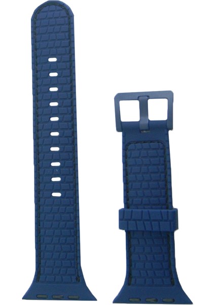 Apple Watch 6 Ile Uyumlu Delikli Vlahovic 42-44MM Dikişli Tokalı Kordon Lacivert