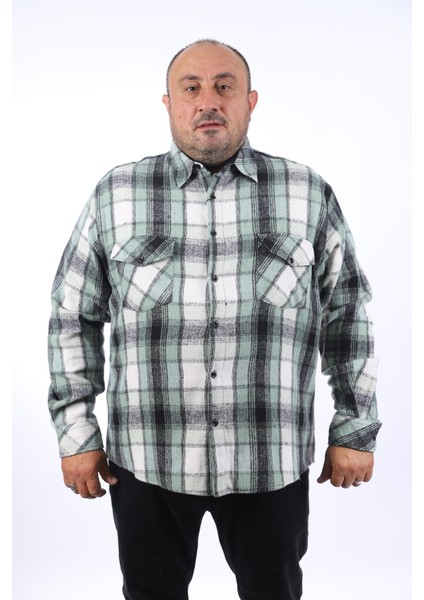 Büyük Beden Oduncu Çift Cep Big Plaid 22216-YESIL