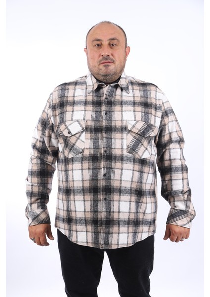 Büyük Beden Oduncu Çift Cep Big Plaid 22216-BEJ
