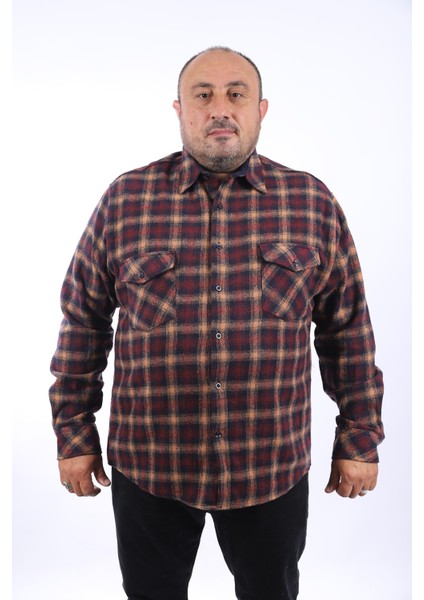 Büyük Beden Oduncu Çift Cep Kapaklı Small Plaid 22217-BORDO