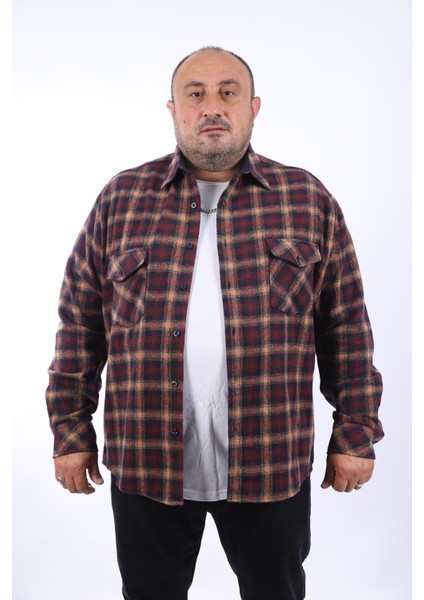 Büyük Beden Oduncu Çift Cep Kapaklı Small Plaid 22217-BORDO fiyatları