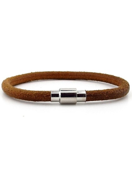 Taba Kahve Eskitme Doğal Deri Metal Klips Erkek Bileklik M025B fiyatları