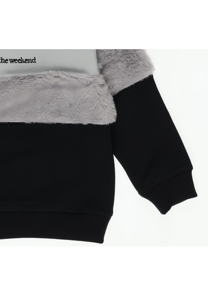 Kız Bebek Peluş Detaylı Yazı Nakışlı Sweatshirt