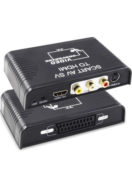 Hdmatters S Video Kompozit Av Scart HDMI Uyumlu Dönüştürücü Switcher S Video + Rca + Scart, HDMI Uyumlu Out | Adaptör Video Dönüştürücü | Adaptör 15VADAPTER Güvenliği