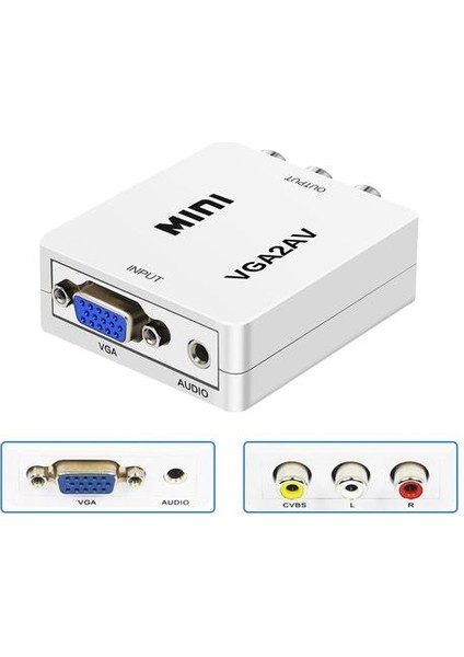 VGA Av Rca Mini 1080 P Converte Adaptörü Dönüştürücü 3.5mm Sesli VGA2AV Cvbs + Ses Dönüştürücü Hdtv Pc Ps4 Ps3 | Mini VGA | VGA Tovga - Av Rca