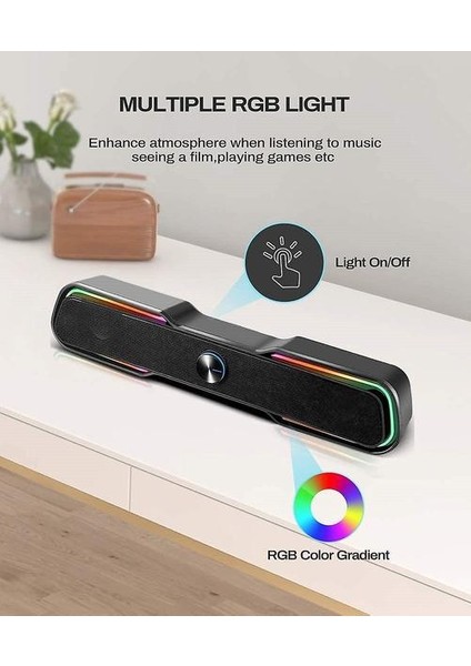 Pc Hoparlörler Bilgisayar Oyun Hoparlörler Kutuları USB Küçük Soundbar Rgb LED Aydınlatma Stereo Hoparlör Sistemi Laptop Masaüstü Smartphone Dizüstü Tv (Siyah) Için Kablolu Hoparlör (Siyah)