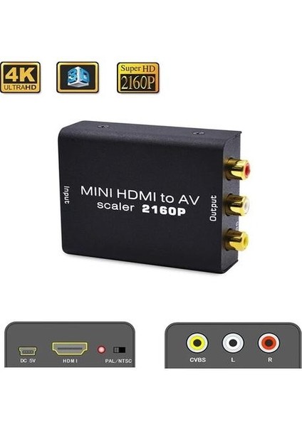 Tjtak 4K Hd Av Adaptörü Hd Video Converter Hd Rca Av / Cvsb L / R Video 480 P 720 P 1080 P 2160 P Destek Ntsc Pal HDMI2AV |