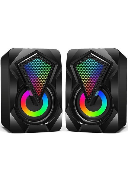 Pc Hoparlör, 6W Mini Masaüstü Hoparlör Renkli LED Işık, Stereo 2.0, Usb-Powered, 3,5 mm Aux, Bilgisayar Dizüstü Bilgisayar Dizüstü Bilgisayar, Tabletler Telefon (Siyah)(Yurt Dışından)