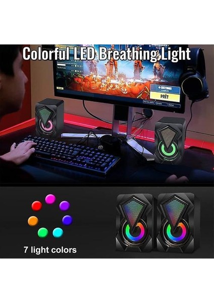 Pc Hoparlör, 6W Mini Masaüstü Hoparlör Renkli LED Işık, Stereo 2.0, Usb-Powered, 3,5 mm Aux, Bilgisayar Dizüstü Bilgisayar Dizüstü Bilgisayar, Tabletler Telefon (Siyah)(Yurt Dışından) modelleri