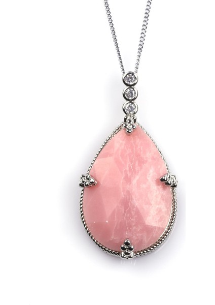Pembe Kuvars Doğal Taş Kolye