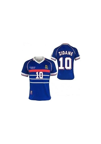 Unisex Mavi Fransa 1998 Retro Zidane Forması