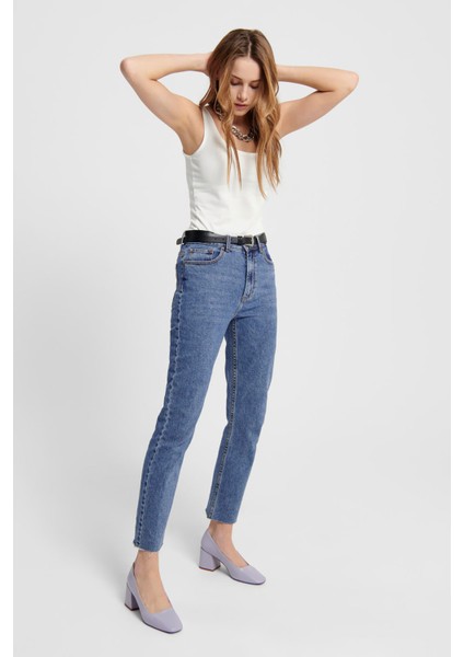 Kadın Yüksek Bel Jean Pantolon 65515171549 Koyu Mavi