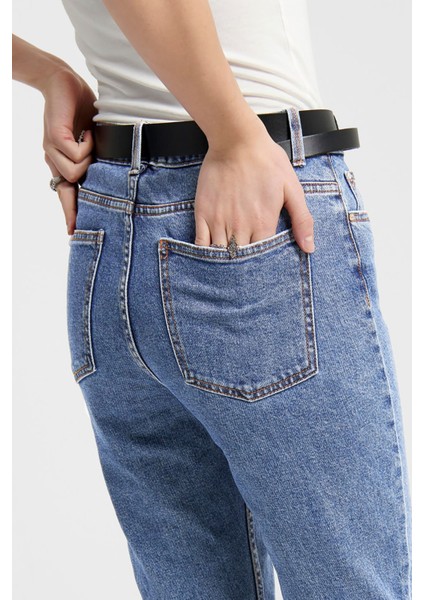 Kadın Yüksek Bel Jean Pantolon 65515171549 Koyu Mavi fırsatları