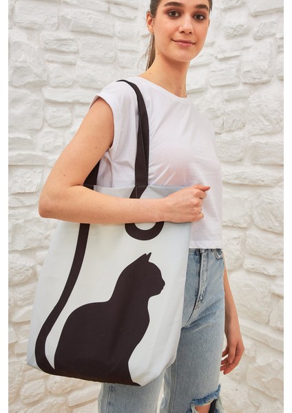 Kedi Desenli Bez Çanta