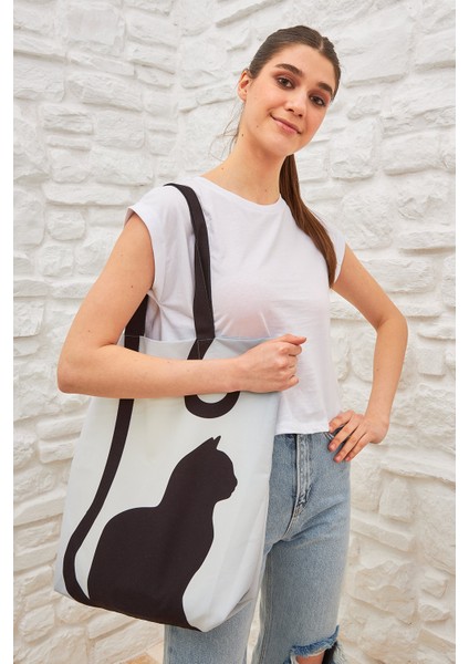 Kedi Desenli Bez Çanta fırsatları