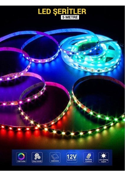 Adreslenebilir (Magic) LED 5 Metre + Telefon Uyg. Kontrol Paneli + 12 Volt 8.5A Tak Çalıştır fiyatları