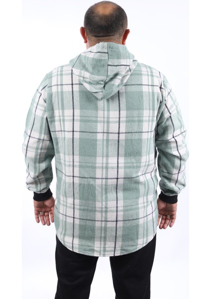 Büyük Beden Kapüşonlu Sweat Çıft Cep 22205-YESIL
