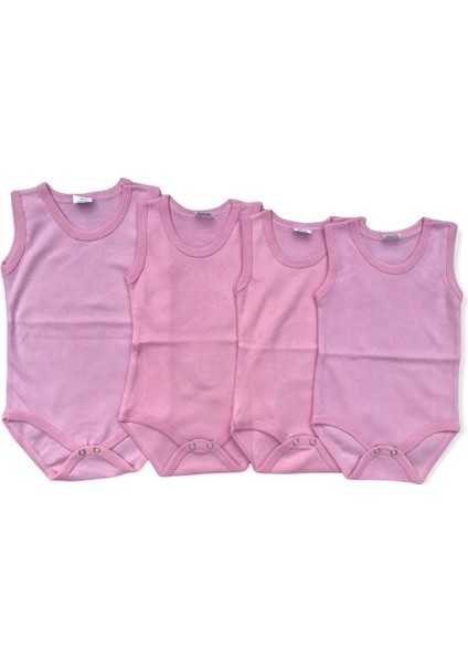 Bebek Basic Ribana Bisiklet Yaka 4lü Atlet Body - Pembe 6-9 Ay