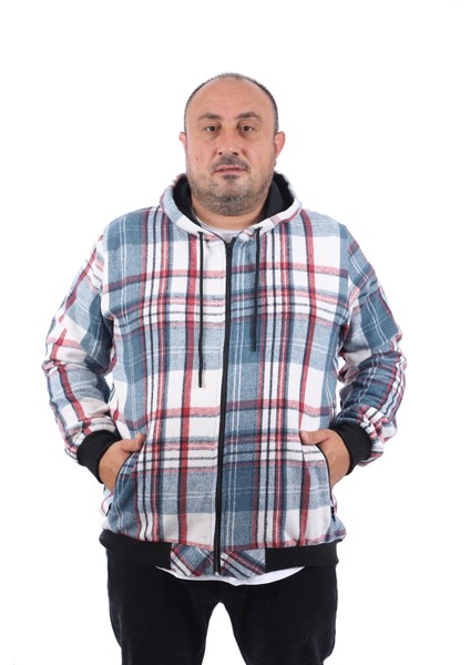 Büyük Beden Oduncu Sweat Fermuarlı Cep 22201-MAVI