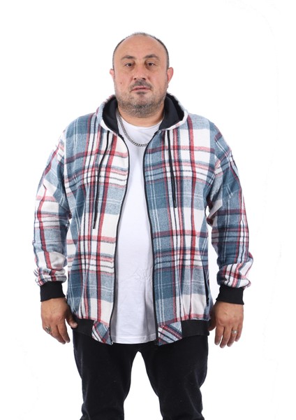 Büyük Beden Oduncu Sweat Fermuarlı Cep 22201-MAVI