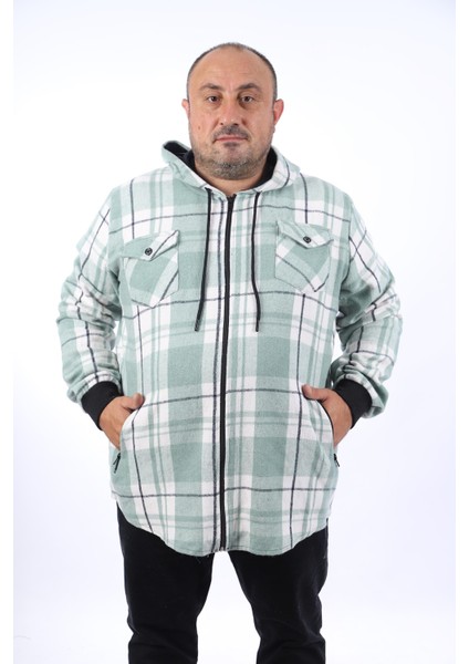 Büyük Beden Kapüşonlu Sweat Çıft Cep 22205-YESIL