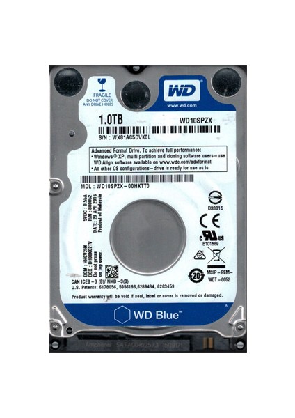 2.5 Blue 1tb 5400 Rpm 128MB Sata3 Notebook HDD WD10SPZX