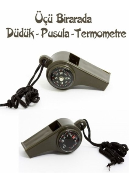 Pusulalı Termometreli Düdük - Survival Askılı Düdük-