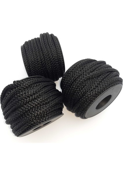 Siyah Renkte 6 mm Polyester Eşofman Kapşon Bağ Ipi (30 Mt)