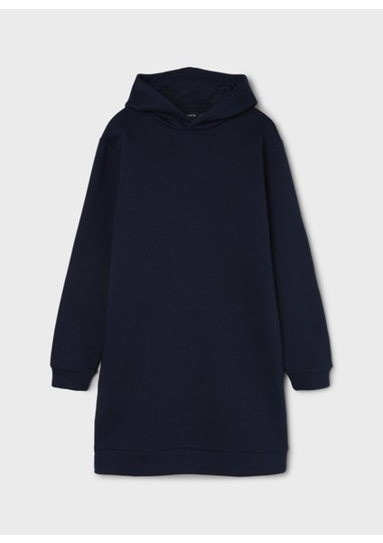 Düz Lacivert Kız Çocuk Elbise Nlfopal Ls Sweat Dress W Hood