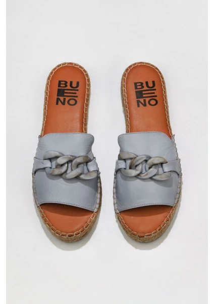 Bueno Shoes Mavi Deri Kadın Düz Terlik