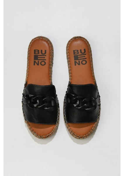 Bueno Shoes Siyah Deri Kadın Düz Terlik