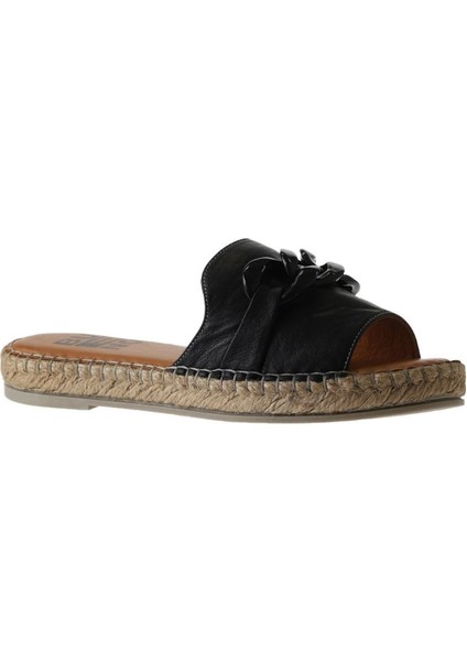 Siyah Deri Kadın Düz Terlik modelleri