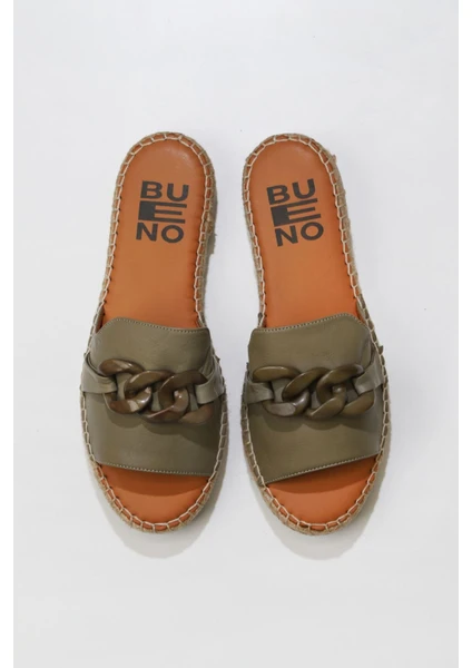 Bueno Shoes Yeşil Deri Kadın Düz Terlik