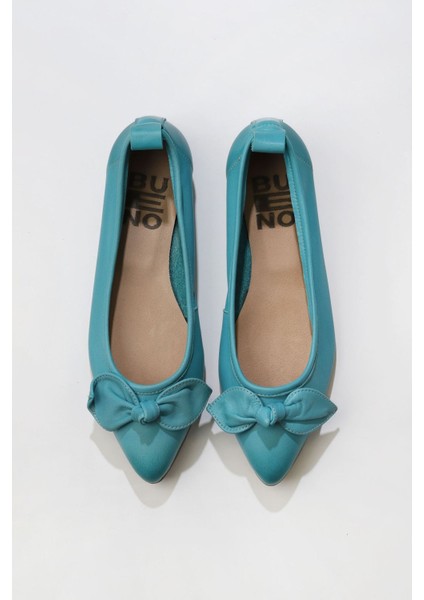 Turkuaz Deri Kadın Düz Babet