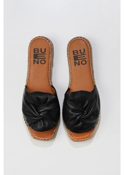 Bueno Shoes Siyah Deri Kadın Düz Terlik