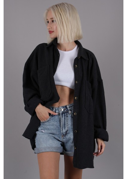 Antrasit Oversize Gömlek Ceket MG1562