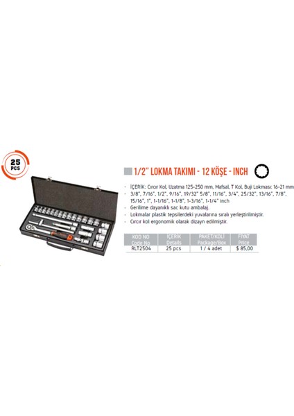 1/2” Lokma Takımı 12 Köşe