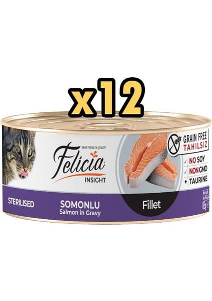 Tahılsız Sterilised Somonlu Fileto Kedi Konservesi 85 gr x 12 Adet