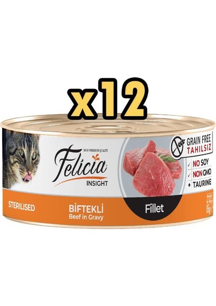 Tahılsız Sterilised Biftekli Fileto Kedi Konservesi 85 gr x 12 Adet